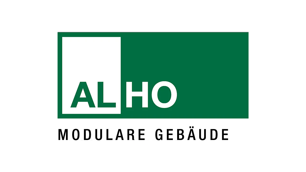 Logo von ALHO Modulare Gebäude in Grün mit dem charakteristischen zweigeteilten Markenzeichen